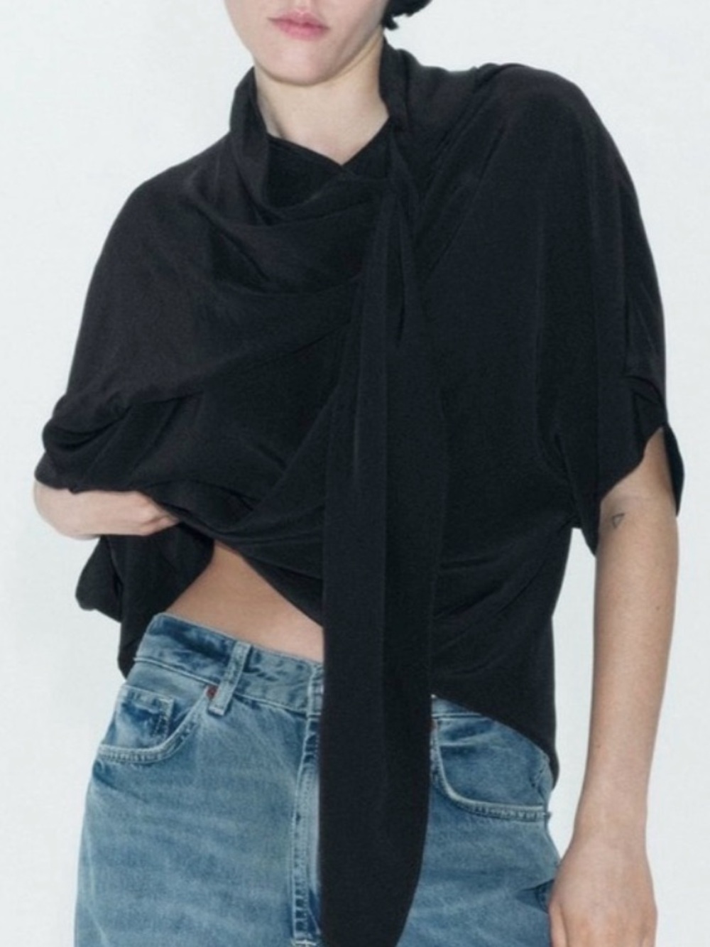 Zara studio black draped blouse